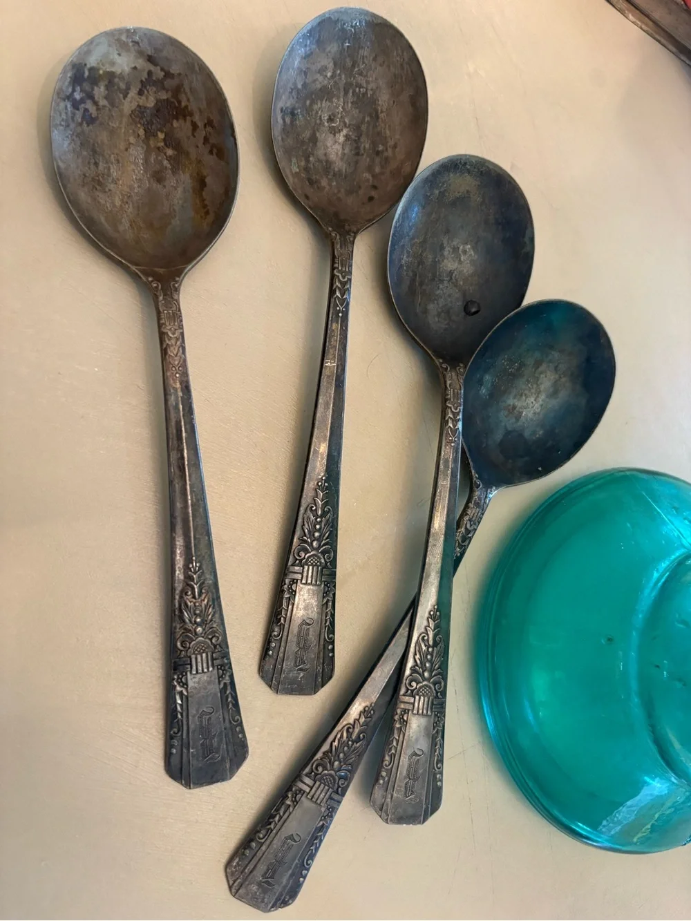 Vintage-Style Blackened Silver Dessert Spoon Set - Home Dining